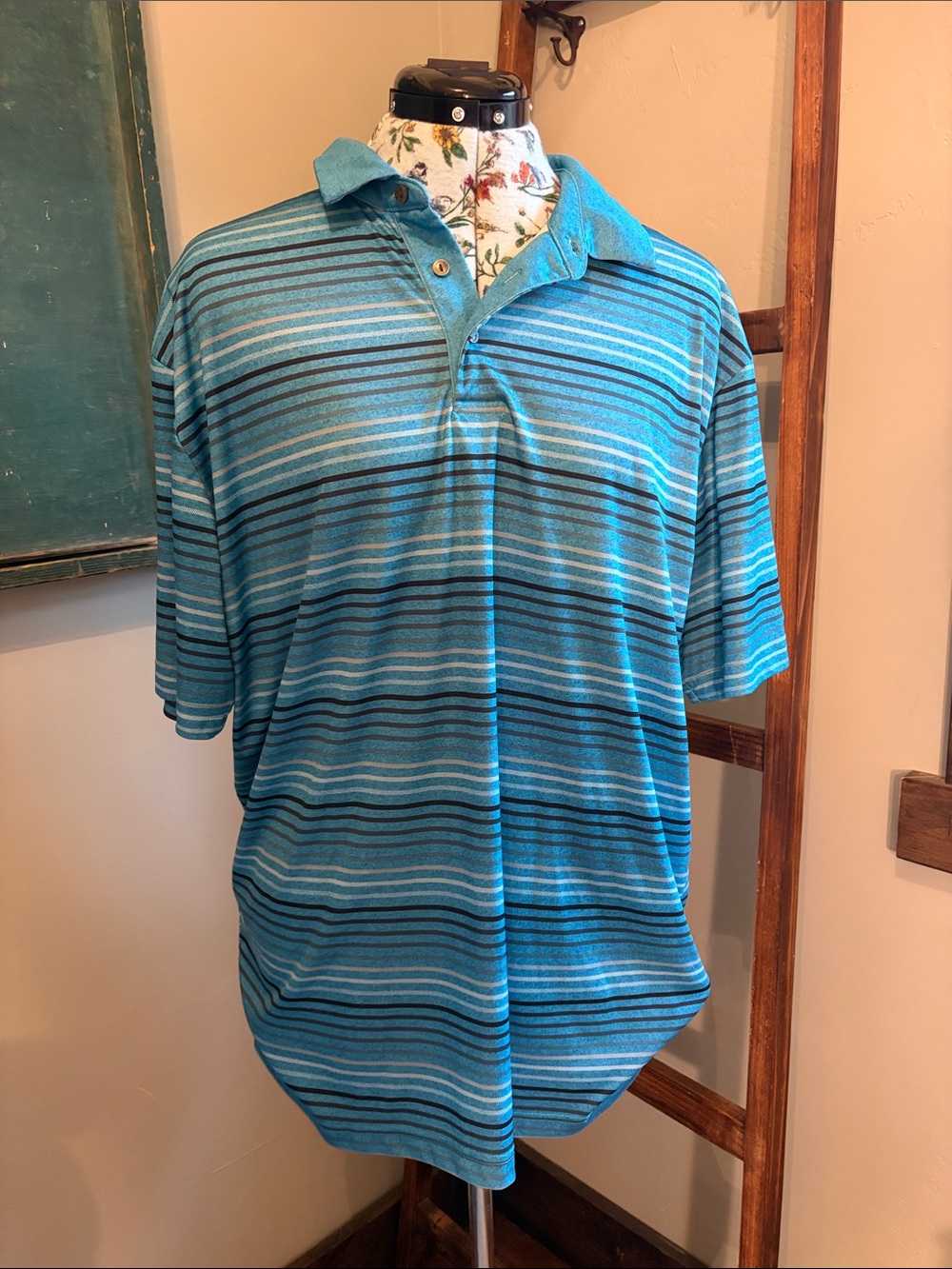 Hogan Men's Turquoise and Navy Striped Polo